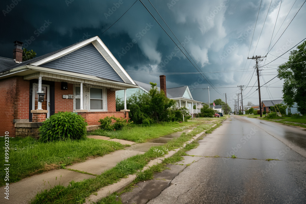 A tornado warning siren sounding off in a small town, with residents quickly seeking shelter and looking up at the ominously darkening sky, capturing the urgency of the situation A tornado warning siren sounding off in a small town, with residents quickly seeking shelter and looking up at the ominously darkening sky, capturing the urgency of the situation