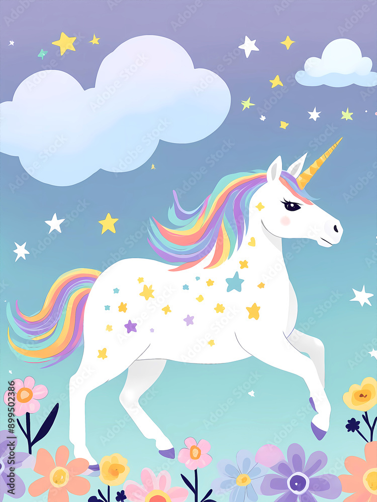 Naklejka premium White unicorn with star decorations