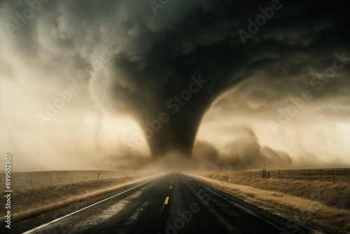 A powerful tornado touching...