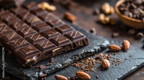 Close-up of dark chocolate bar with nuts © Juan