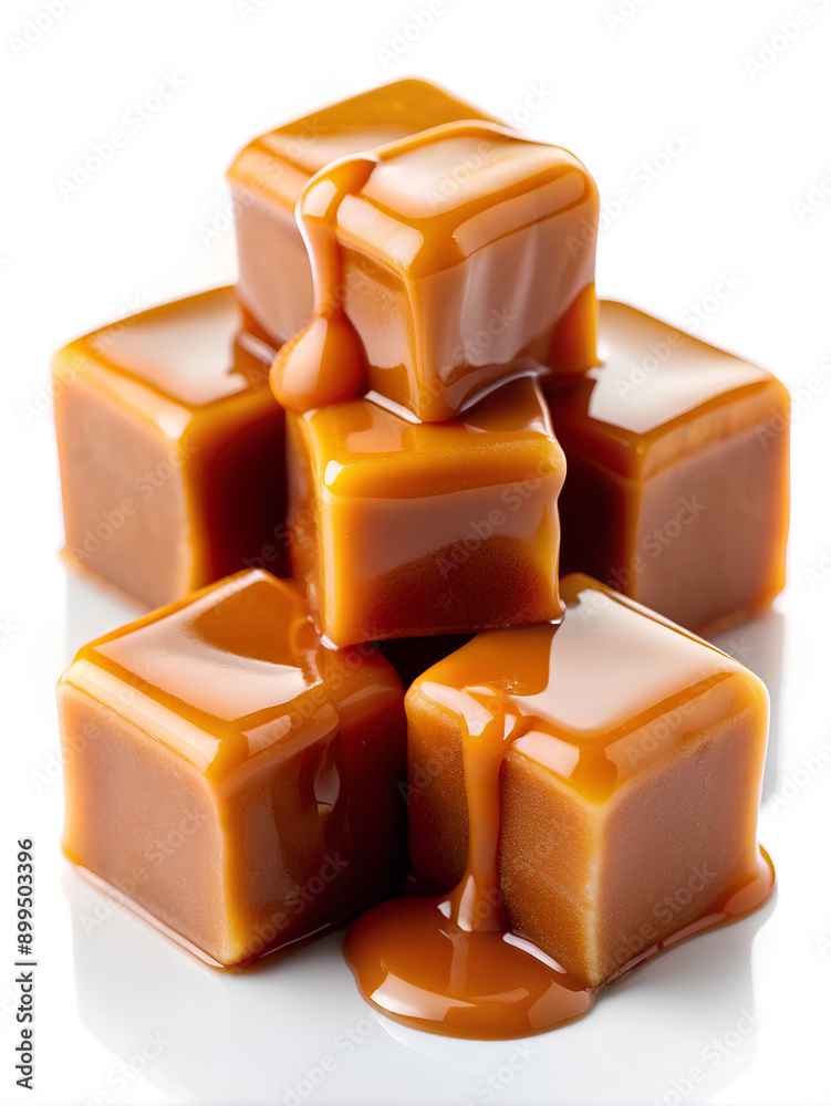 Caramel candies and caramel topping isolated on white Caramel candies and caramel topping isolated on white