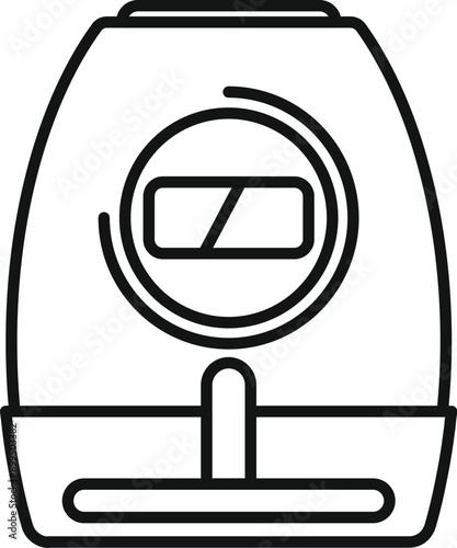 Line drawing of a modern, high tech transportation pod with a digital display