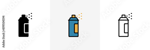 Spray paint, Aerosol, airbrush, powder coating, graffiti art kit icon set. Vector illustration of colored, black and line vector icons designs