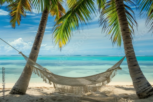 A hammock between two palm trees