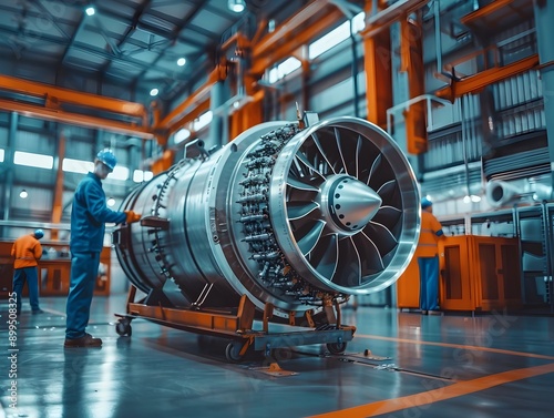 Advanced Aerospace Engineering Facility with Spacecraft Components and Futuristic Industry Concept photo