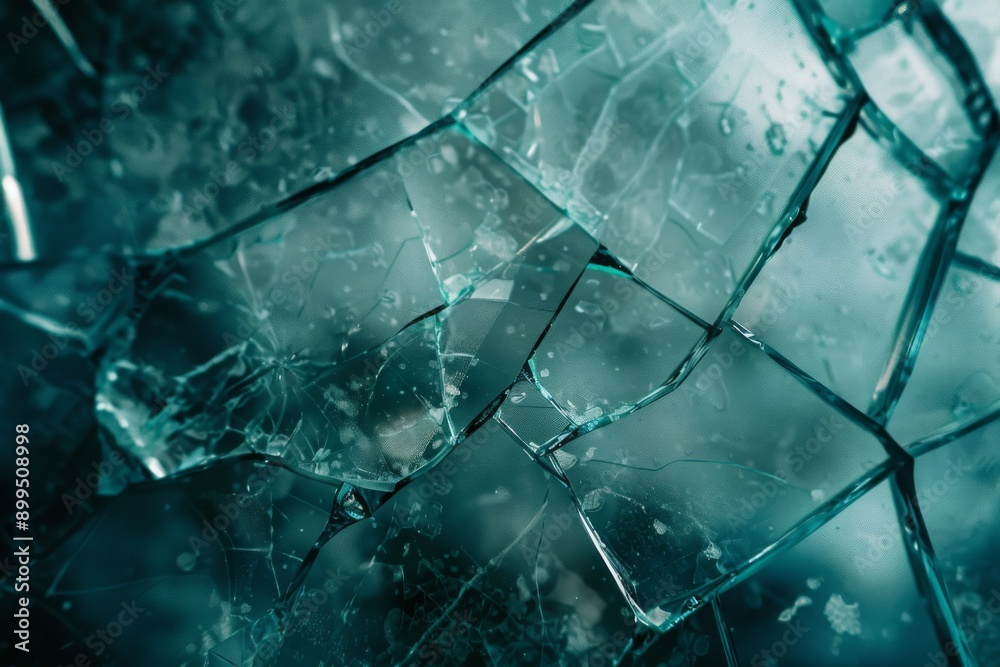 Close-Up of Broken Glass Shards with Reflective Light and Abstract Patterns Close-Up of Broken Glass Shards with Reflective Light and Abstract Patterns