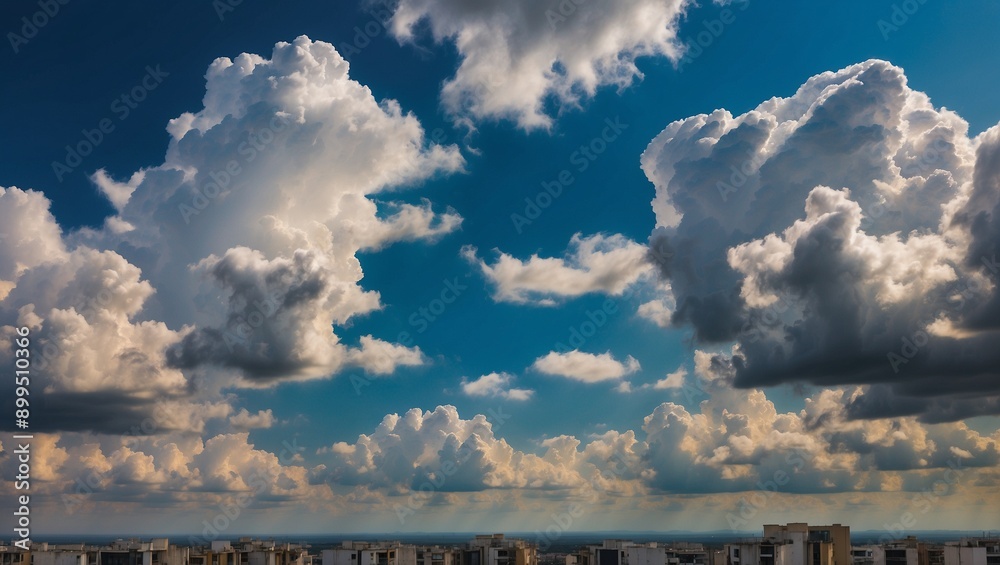 Dramatic cloud formations over a sprawling urban landscape Dramatic cloud formations over a sprawling urban landscape