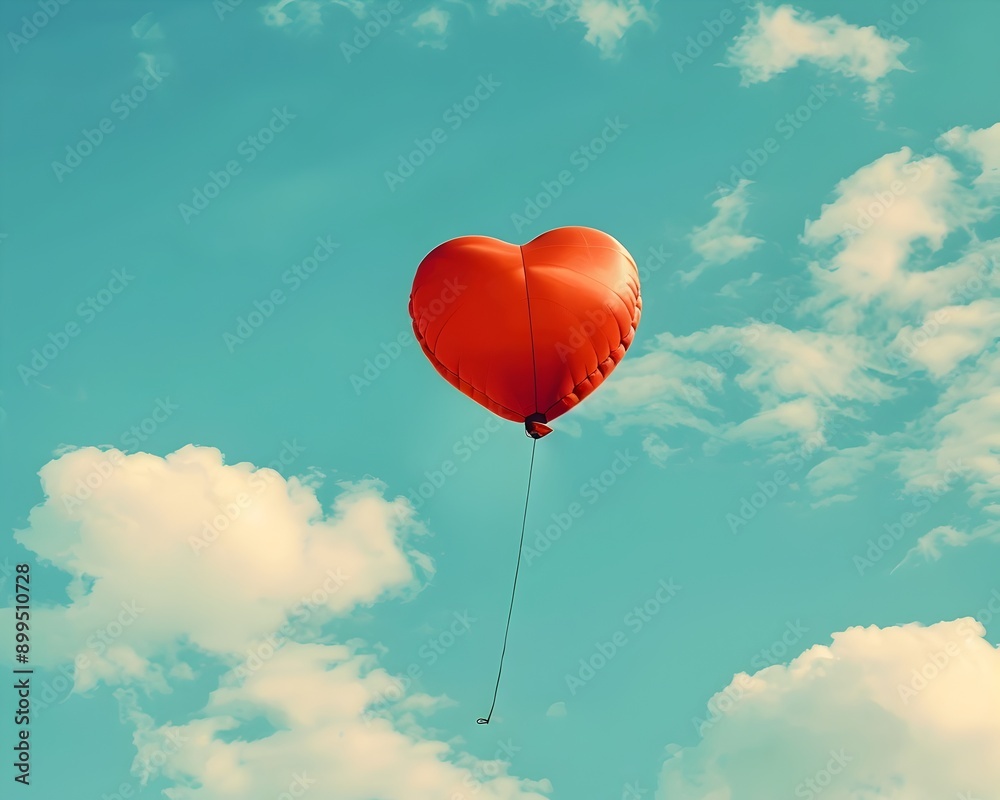Fototapeta premium Heart Shaped Air Balloon Floating Amidst Vibrant Sky and Clouds