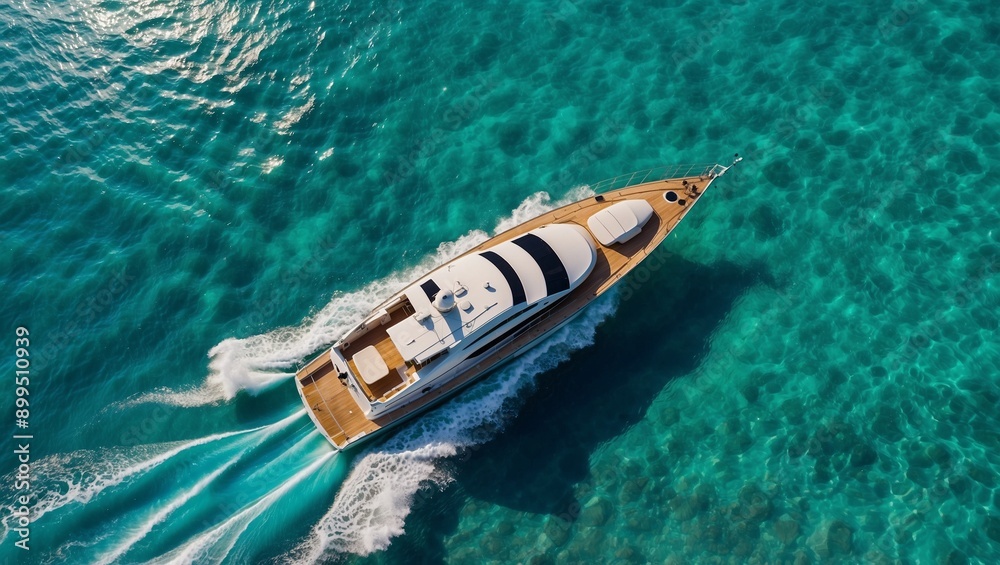 Luxury yacht cruising on clear turquoise ocean water Luxury yacht cruising on clear turquoise ocean water