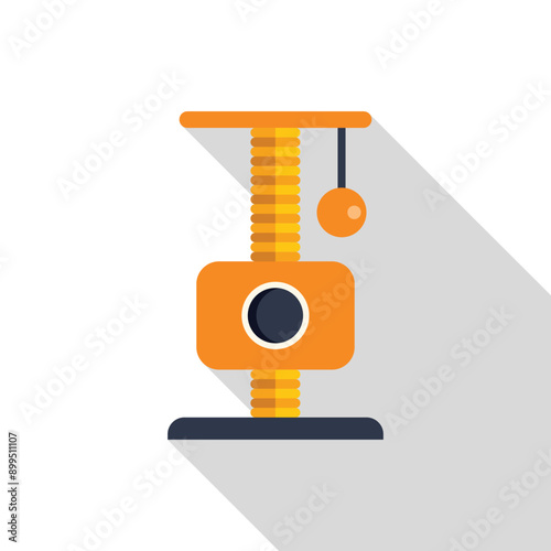 Orange cat tree with scratching post and hanging ball for playing