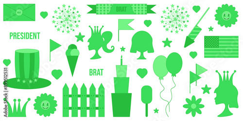 Little Brat set simple flat element. Green color Brat collection isolated white background. Vector illustration can used icon sticker social media web design template. EPS 10 Editable stroke