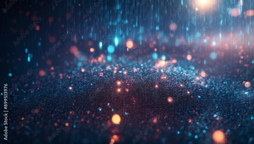 Fototapeta premium Cosmic Shimmer: Abstract background of luminous blue and orange bokeh lights, evoking a sense of wonder and cosmic beauty. Perfect for presentations, website backgrounds, and design projects. 