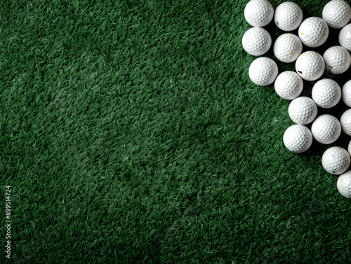 Golf Balls on Green Artificial Turf Background