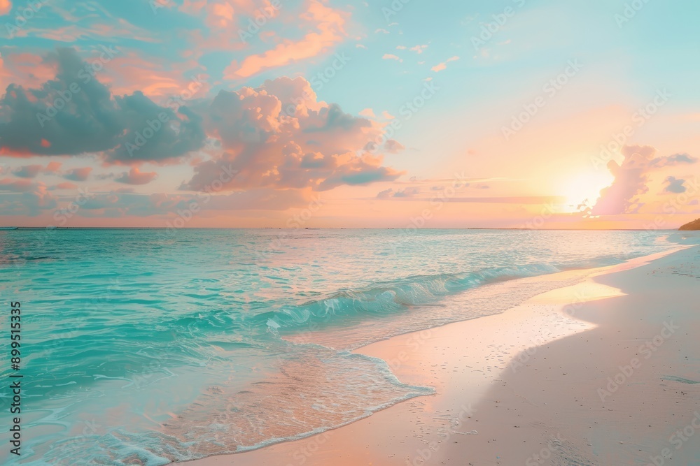Sunset at the ocean at a tropical sand beach with beautiful blue water. Summer island landscape. Sunset at the ocean at a tropical sand beach with beautiful blue water. Summer island landscape.
