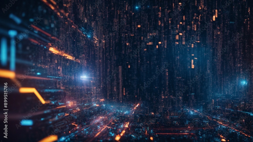 Fototapeta premium Digital Matrix: A mesmerizing abstract background with a futuristic and technological theme. Glowing neon lines and data streams create a sense of depth and movement, evoking a sense of wonder and awe