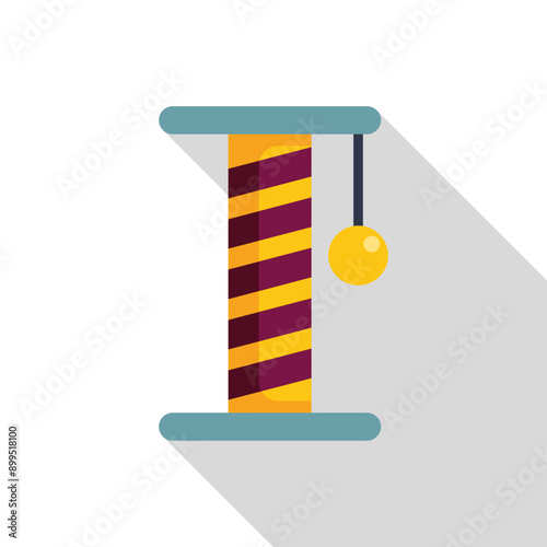Cat scratching post with hanging ball for playing, flat style icon with long shadow