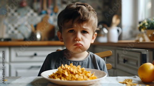 Child Sad Disappointed Breakfast Bowl Cornflakes Tears Kitchen © dobok
