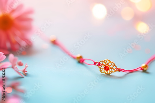 Rakhi braslets on pastel background, copy space, Raksha-Bandhan holiday photo