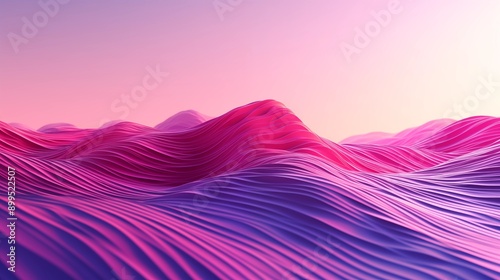 Abstract 3D Digital Waves in Shades of Pink and Purple Captured with Wide-Angle Lens in High-Saturation and High-Key Film, Featuring Enhanced Depth and Texture in 8K Resolution