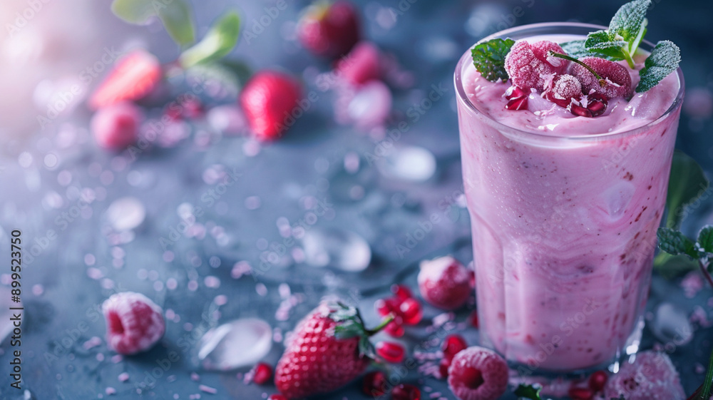 strawberry smoothie with strawberries background