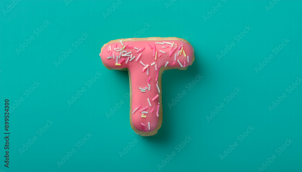 Frosted sprinkled donut in the shape of the letter T Frosted sprinkled donut in the shape of the letter T