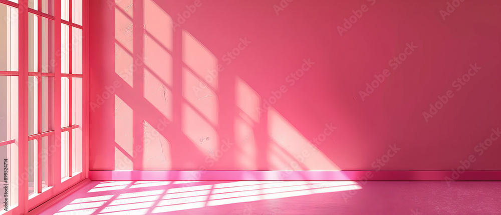 Bright Sunlight Casting Soft Shadows in a Pink Room With Window Openings Bright Sunlight Casting Soft Shadows in a Pink Room With Window Openings