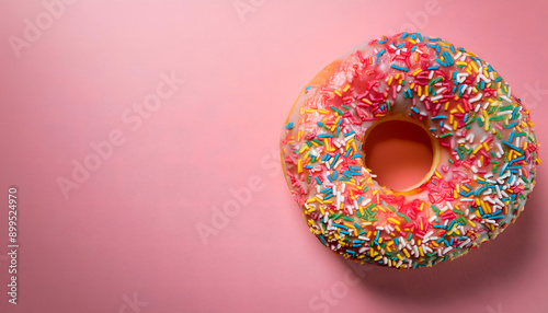 Frosted sprinkled donut in the shape of the letter O