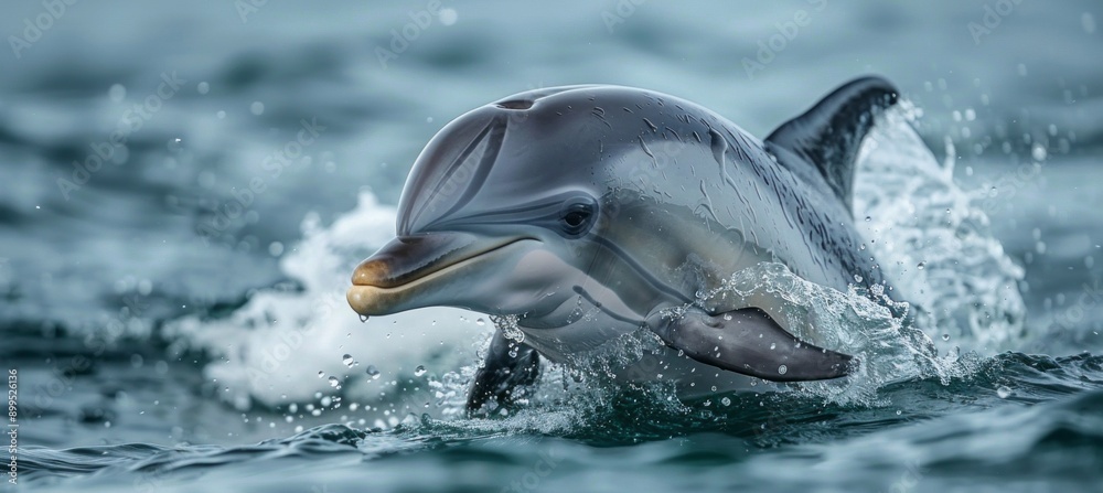 Obraz premium Dolphin on water surface. Wildlife sea animal. Generative AI technology.