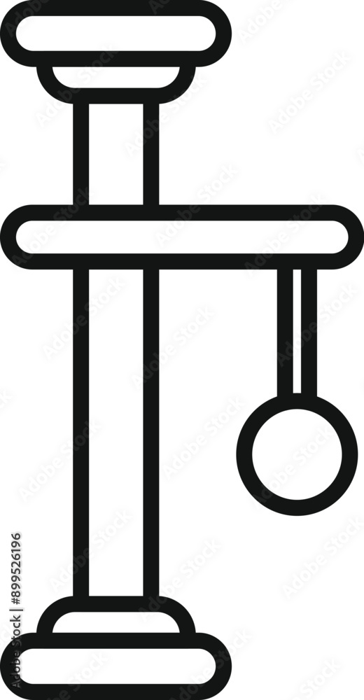 Simple line art icon of a cat tree with a hanging ball, perfect for representing cat toys and pet furniture Simple line art icon of a cat tree with a hanging ball, perfect for representing cat toys and pet furniture