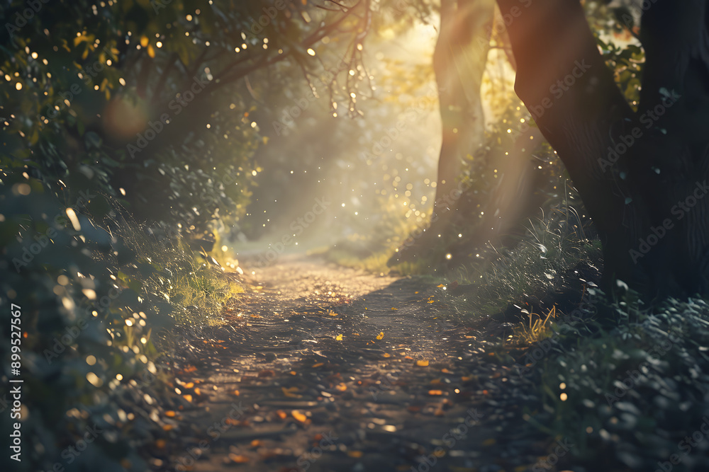 a path through a forest with sunlight shining through the trees a path through a forest with sunlight shining through the trees