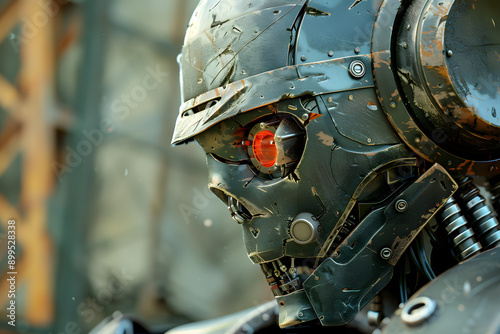 a close up of a robot with a helmet