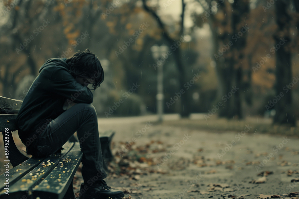 A person sitting alone at bench A person sitting alone at bench