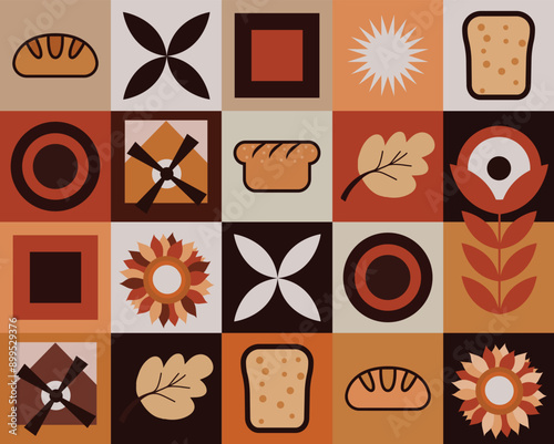 Geometric pattern design bread and pastries template poster banner flyer vector illustration design elements