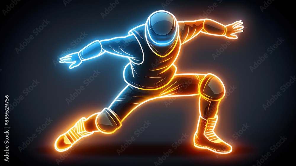 A vibrant neon illustration capturing a thrilling base jumper soaring through the air against a dark backdrop. A vibrant neon illustration capturing a thrilling base jumper soaring through the air against a dark backdrop.