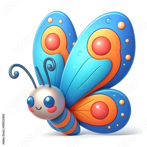 Butterfly 3D Cartoon Isolated on White Un papillon en 3D avec un style de dessin animé, isolé sur un fond blanc