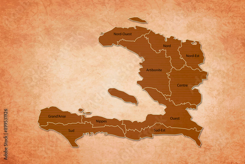 Haiti Map. Haiti Map with federal states in A vintage Color Texture Background
