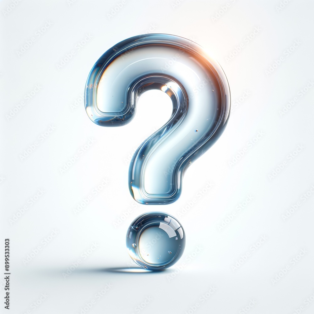 Glass question mark on white background. concept of questioning, doubt, help, problem, interrogation. Transparent translucent 3d icon. Glass question mark on white background. concept of questioning, doubt, help, problem, interrogation. Transparent translucent 3d icon.