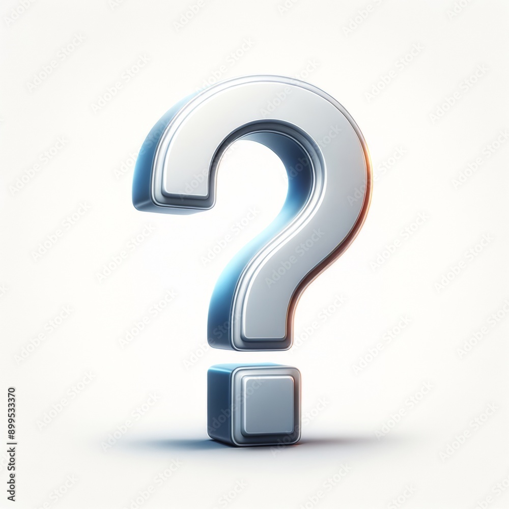 Naklejka premium Silver metal question mark on white background. concept of questioning, doubt, help, problem, interrogation. 3d icon.
