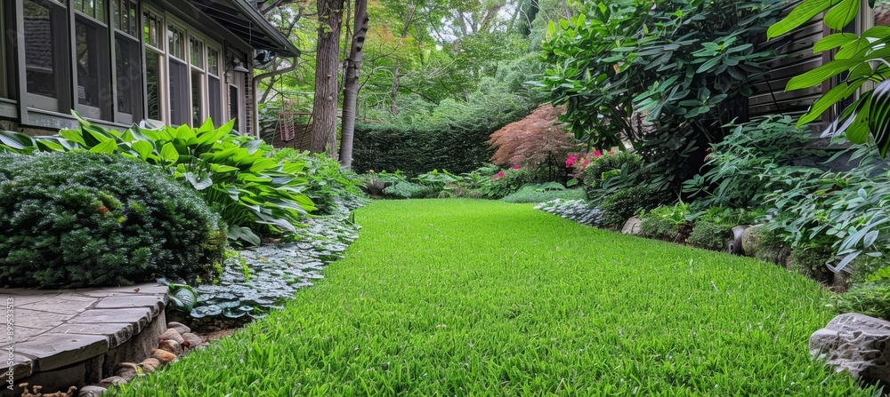 Garden home backyard. Generative AI technology.