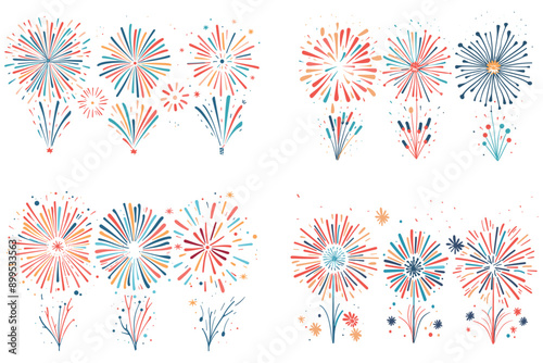 Colorful fireworks decoration elements, Set of fireworks to happy celebration event elements, Set of happy new year firework vector, New years or Independence day colorful fireworks, Fireworks vector 