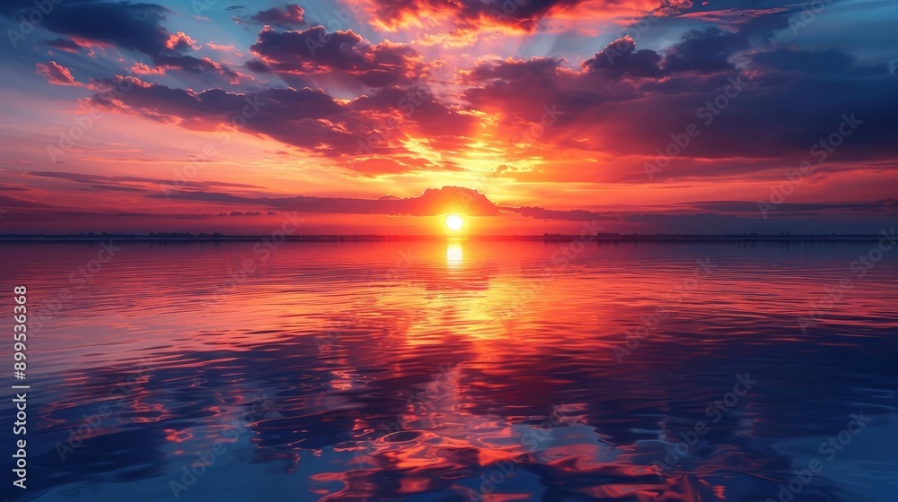 Radiant sunset over a tranquil lake, sunset lake, serene water reflection Radiant sunset over a tranquil lake, sunset lake, serene water reflection