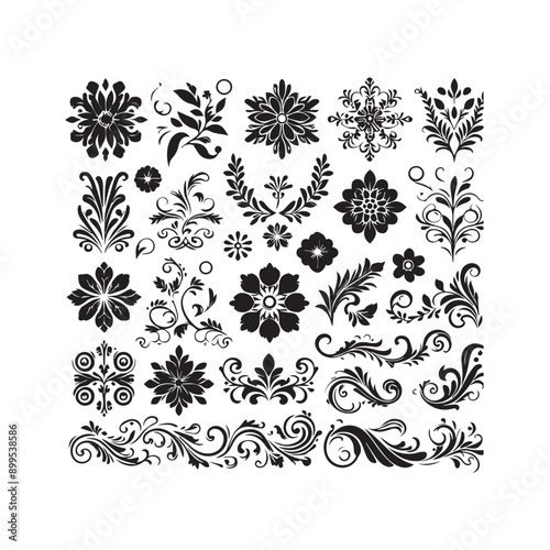 A collection of simple floral and ornamental designs