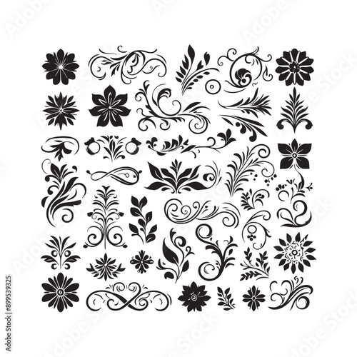 A collection of simple floral and ornamental designs