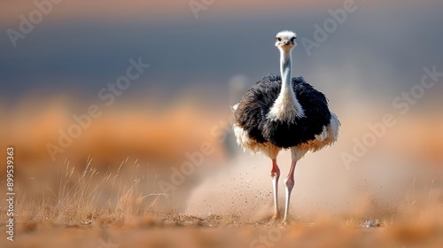 A majestic ostrich races across the African savanna.