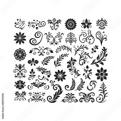 A collection of simple floral and ornamental designs