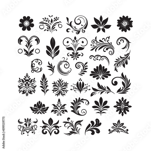 A collection of simple floral and ornamental designs