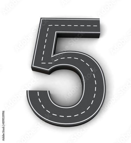 Fototapeta Naklejka Na Ścianę i Meble -  Number 5 Road 3d top view png. Road Uppercase letters. Road Style alphabet 3d.