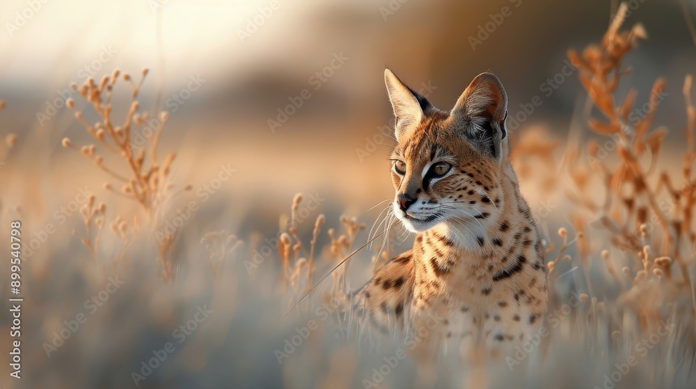 Obraz premium A photorealistic close-up of a serval's face.