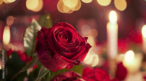 A red rose is the main focus of the image, surrounded by other roses