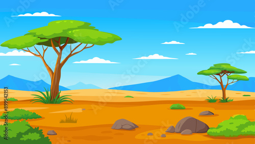 african savanna landscape wild nature of africa illustration
